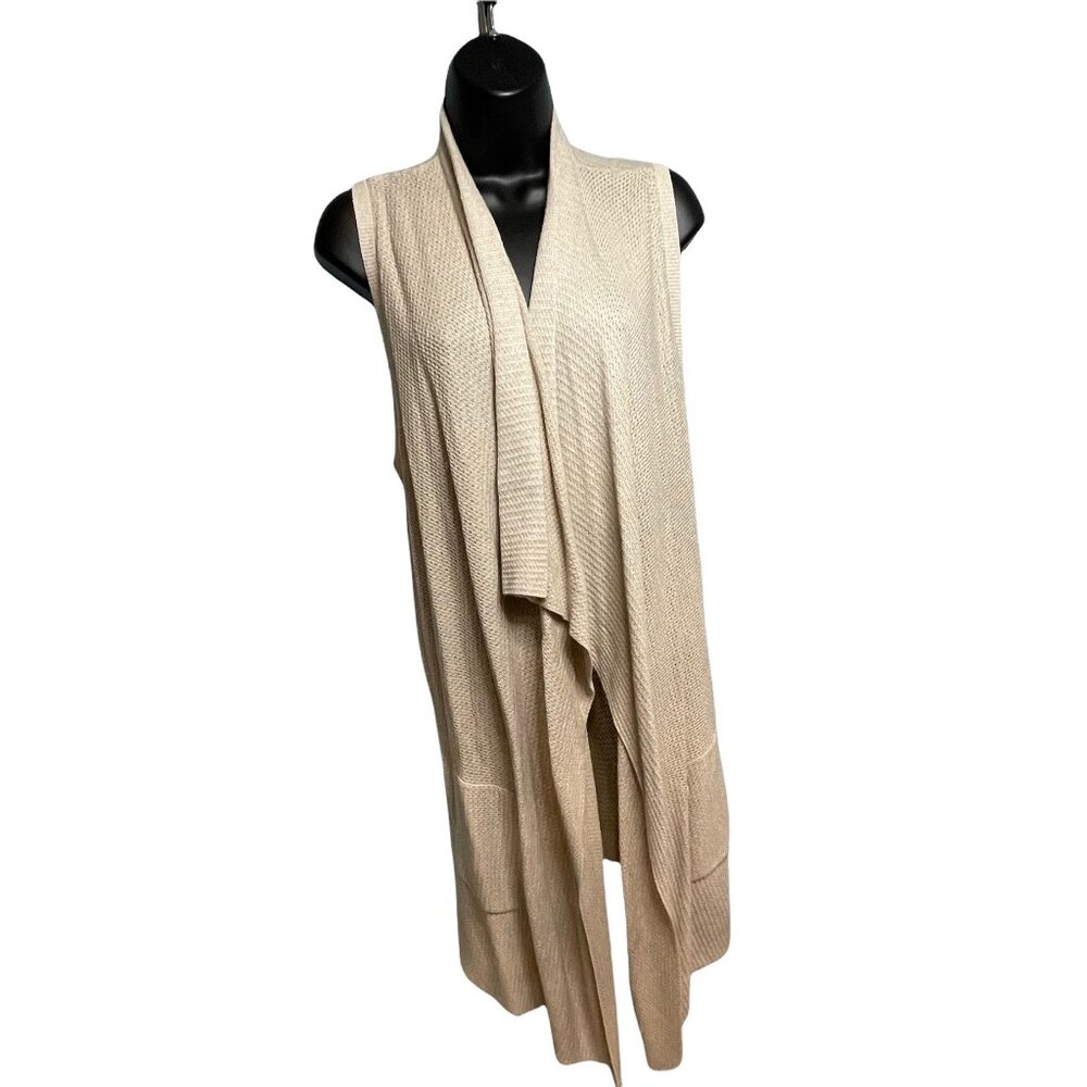 Banana Republic Small Beige Knit Sleeveless Cardigan Vest Pockets Waterfall